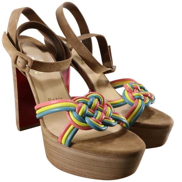Ella Leather 130mm Brown Rainbow Braided Ankle Strap Platform d769